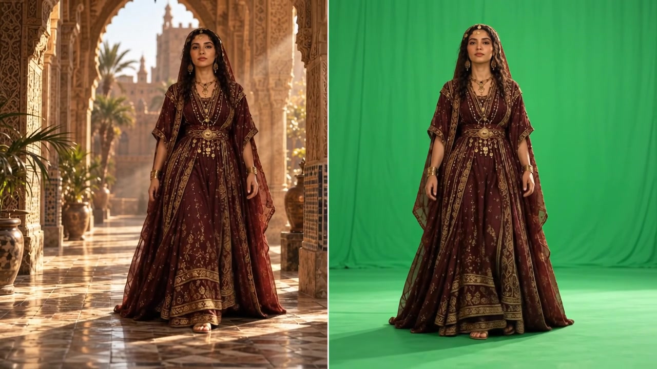 Hybrid scene and matching green-screen performance